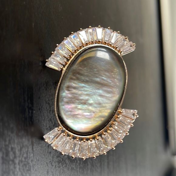 Bank Mother of Pearl & Swarovski Crystal Ring (adjustable size) New - Picture 1 of 2